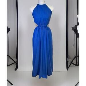 Gianna Bini Trina Maxi Dress XL Blue Halter Sleeveless Cut Out Tie Back NEW